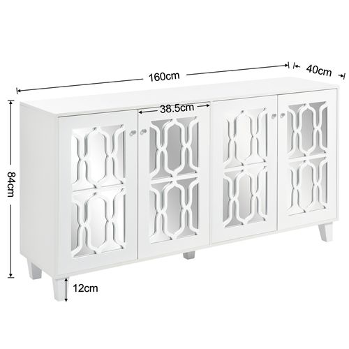 Buffet Bas Blanc Avec 4 Portes - Meuble De Rangement - Blanc Brillant