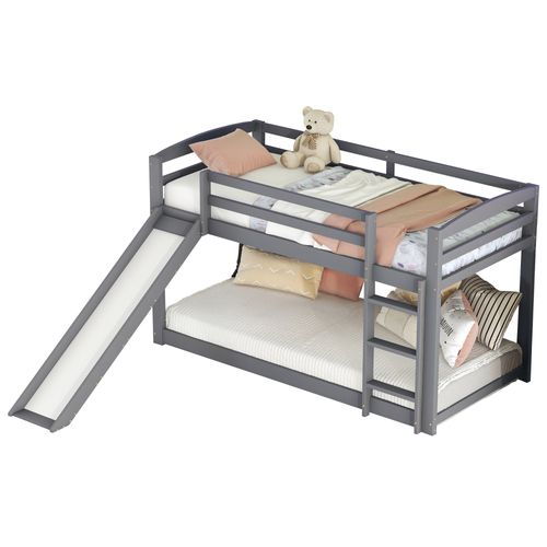Lit Mezzanine Avec Toboggan 90 X 200 Cm Gris