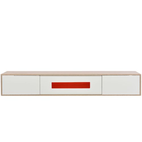 Meuble TV En LED Bois 180 Cm - 3 Portes - Support Télévision - Blanc Et Chêne