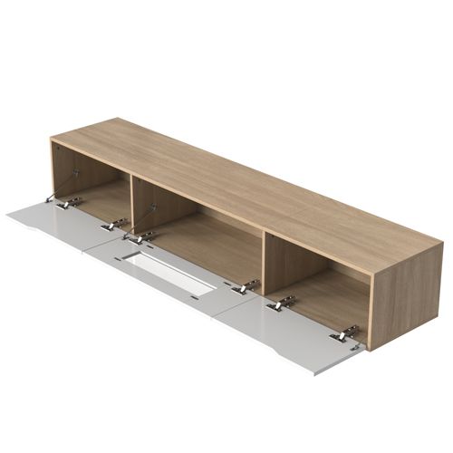 Meuble TV En LED Bois 180 Cm - 3 Portes - Support Télévision - Blanc Et Chêne