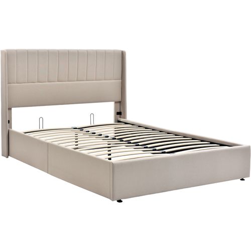 Lit Coffre à Rangement 160 X 200 Cm Lin Beige