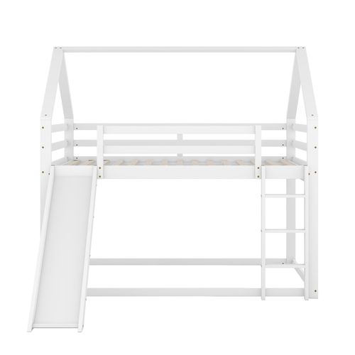 Lit Mezzanine Avec Toboggan Cabane 90 X 200 Cm Blanc