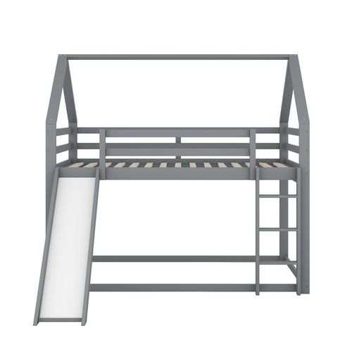 Lit Mezzanine Avec Toboggan Cabane 90 X 200 Cm Gris