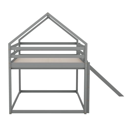 Lit Mezzanine Avec Toboggan Cabane 90 X 200 Cm Gris