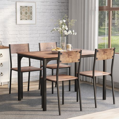 Ensemble Table + 4 Chaises Noir Et Marron