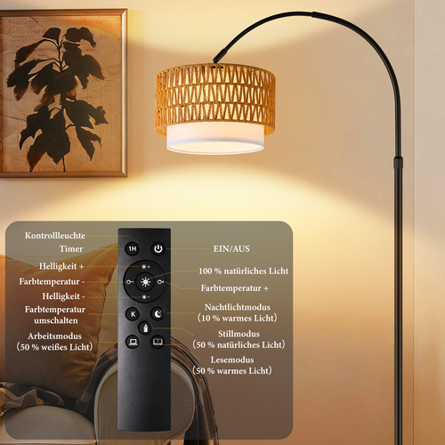 Lampadaire LED Noir Hauteur Réglable Lampadaire Sur Pied  E27 9 w Rotation à 350° Pour Chambre Salon