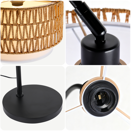 Lampadaire LED Noir Hauteur Réglable Lampadaire Sur Pied  E27 9 w Rotation à 350° Pour Chambre Salon