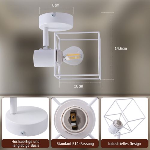 Plafonnier à 1 Lumière E14 350° Pivotable Vintage Métal Salon