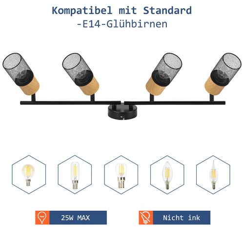 Spot De Plafond Vintage Noir 4 Lumières Orientables Pour Couloir