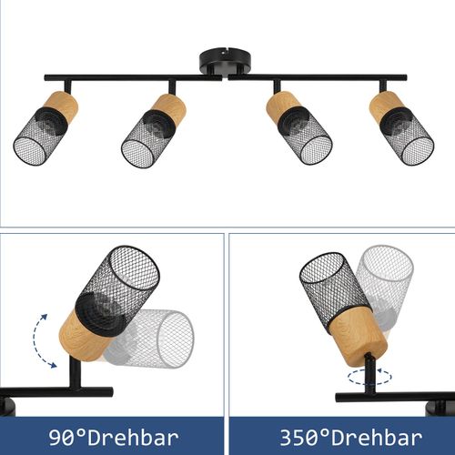 Spot De Plafond Vintage Noir 4 Lumières Orientables Pour Couloir