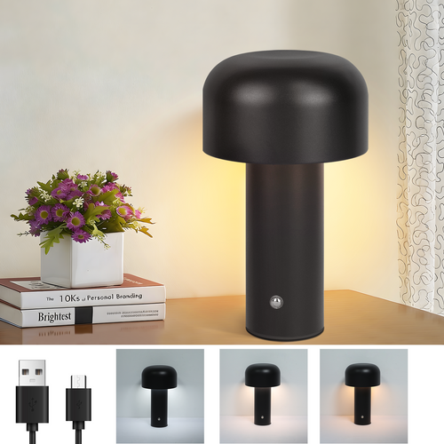 Lampe De Table LED Sans Fil Lampe De Chevet Tactile Moderne En Métal Noir