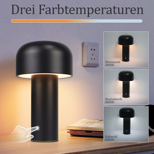 Lampe De Table LED Sans Fil Lampe De Chevet Tactile Moderne En Métal Noir