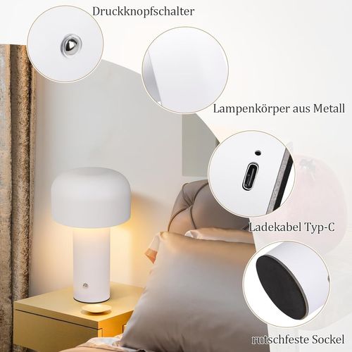 Lampe De Table LED Sans Fil 2w Moderne Lampe De Chevet Tactile En Métal Pour Salon