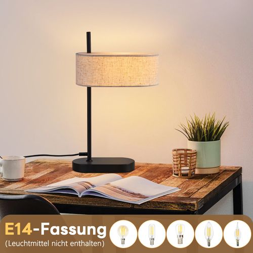 Lampe De Table Vintage Lot De 2 Noir E14 Abat-jour En Lin Avec Interrupteur Sans Ampoule