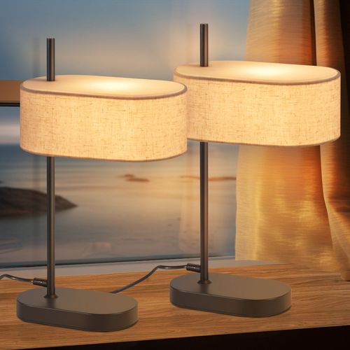 Lampe De Table Vintage Lot De 2 Noir E14 Abat-jour En Lin Avec Interrupteur Sans Ampoule