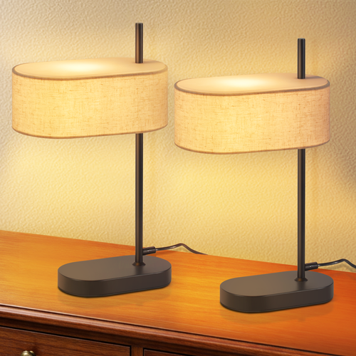 Lampe De Table Vintage Lot De 2 Noir E14 Abat-jour En Lin Avec Interrupteur Sans Ampoule