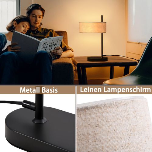 Lampe De Table Vintage Lot De 2 Noir E14 Abat-jour En Lin Avec Interrupteur Sans Ampoule