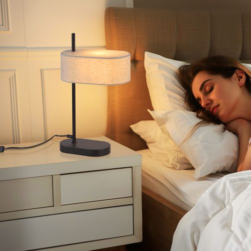 Lampe De Table Vintage Lot De 2 Noir E14 Abat-jour En Lin Avec Interrupteur Sans Ampoule