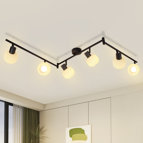 Spot Moderne 6 Lumières E14 En Verre Et Fer Noir Pour Salon