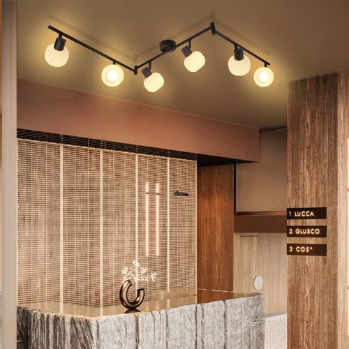 Spot Moderne 6 Lumières E14 En Verre Et Fer Noir Pour Salon