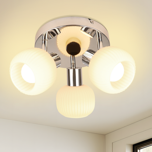 Spot De Plafond 3 Flammes E14 Verre Abat-jour Lampe De Plafond Vintage Salon