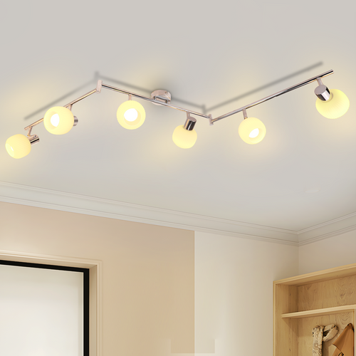 Spot Moderne 6 Flammes E14 En Verre Blanc Pour Salon