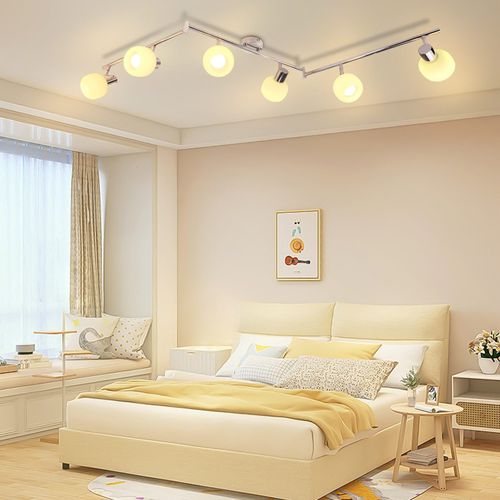 Spot Moderne 6 Flammes E14 En Verre Blanc Pour Salon