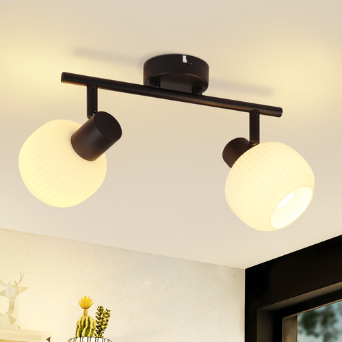 Spot De Plafond 2 Lumières E14 Verre Abat-jour Lampe De Plafond Vintage