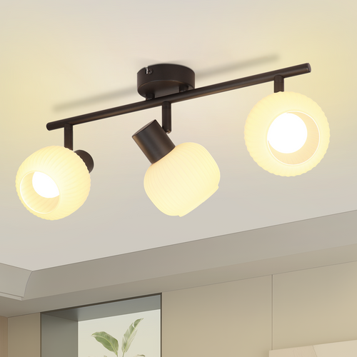 Spot Vintage Noir à 3 Lumières Avec Verre E14 Pour Salon