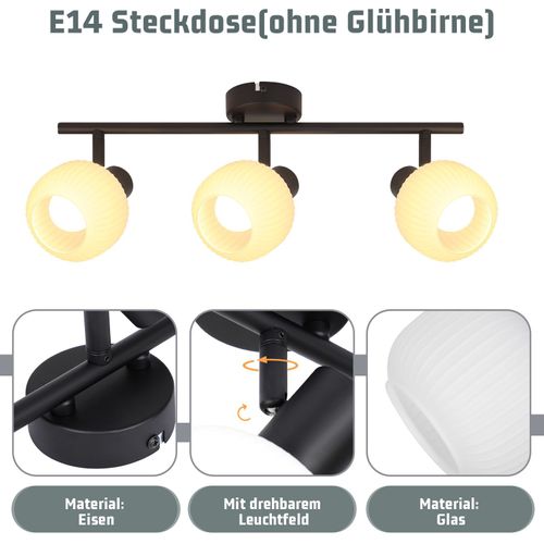 Spot Vintage Noir à 3 Lumières Avec Verre E14 Pour Salon
