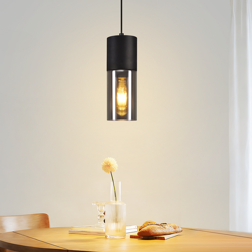Suspension 1 Lumière Suspension Noir E27 Verre Fumé Gris Industrielle Lampe à Suspendre