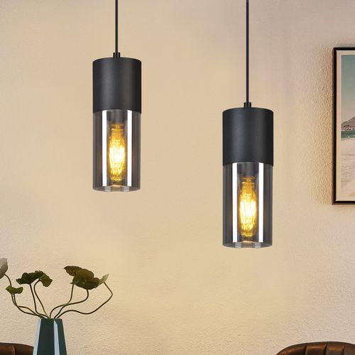 Suspension 1 Lumière Suspension Noir E27 Verre Fumé Gris Industrielle Lampe à Suspendre
