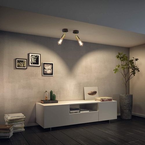 Spot De Plafond 1 Lumière Vintage E27 En Métal Doré Avec Spot Industriel