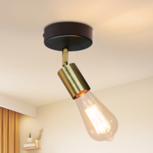 Spot De Plafond 1 Lumière Vintage E27 En Métal Doré Avec Spot Industriel