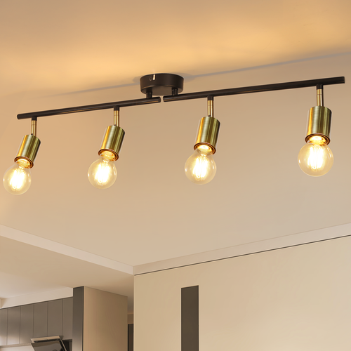 Spot De Plafond Vintage Spot E27 Noir Avec 4 Spots Orientables