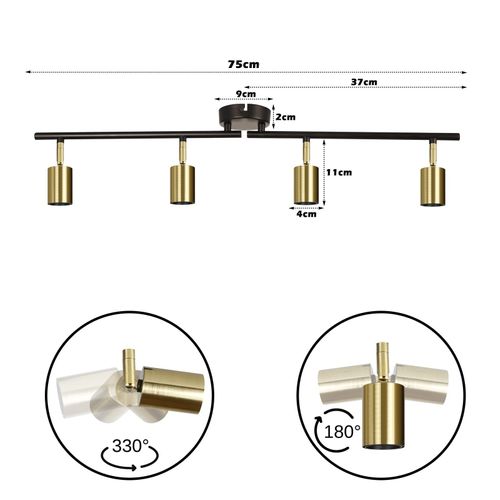 Spot De Plafond Vintage Spot E27 Noir Avec 4 Spots Orientables