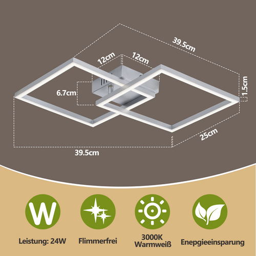 Plafonnier LED Salon 24w Moderne Et Élégant Lampe Carrée Pour Chambre Plafonnier Cuisine Couloir