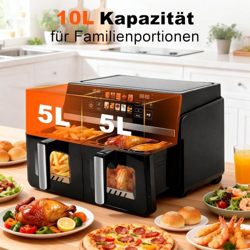 Friteuse Sans Huile Dual Zone 10l Friteuse à Air 2200 W Écran Tactile Compatible Lave-vaisselle