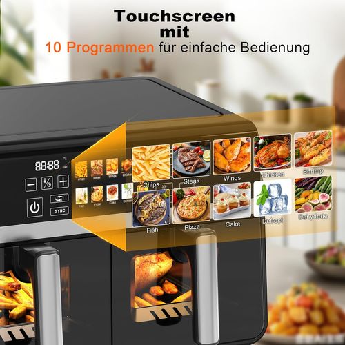Friteuse Sans Huile Dual Zone 10l Friteuse à Air 2200 W Écran Tactile Compatible Lave-vaisselle
