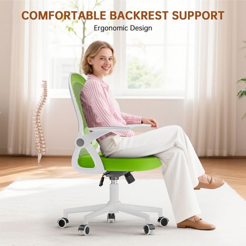 Chaise De Bureau Ergonomique En Maille, Accoudoirs Relevables, Support Lombaire - Vert