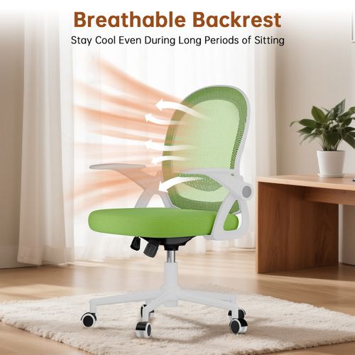 Chaise De Bureau Ergonomique En Maille, Accoudoirs Relevables, Support Lombaire - Vert