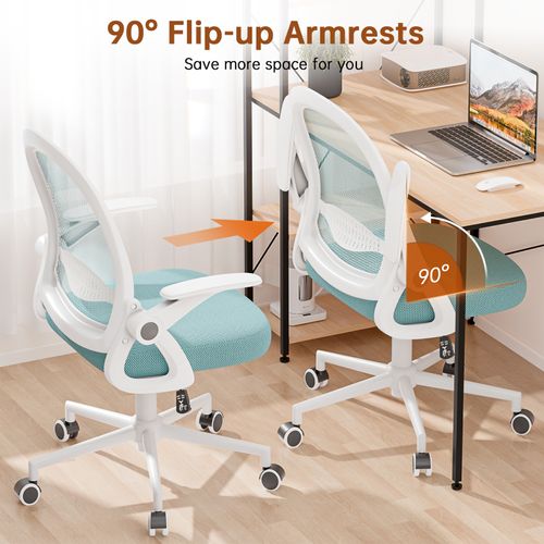 Chaise De Bureau Ergonomique En Maille, Accoudoirs Relevables, Support Lombaire - Bleu