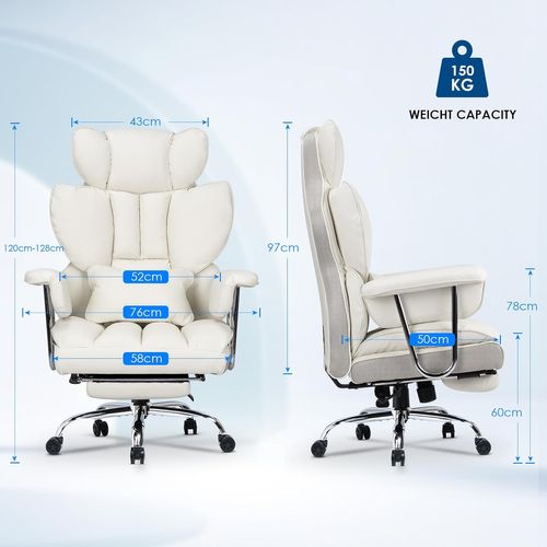 Chaise De Bureau Ergonomique Haute Dossier En Cuir Pivotante Avec Repose-pieds-blanc