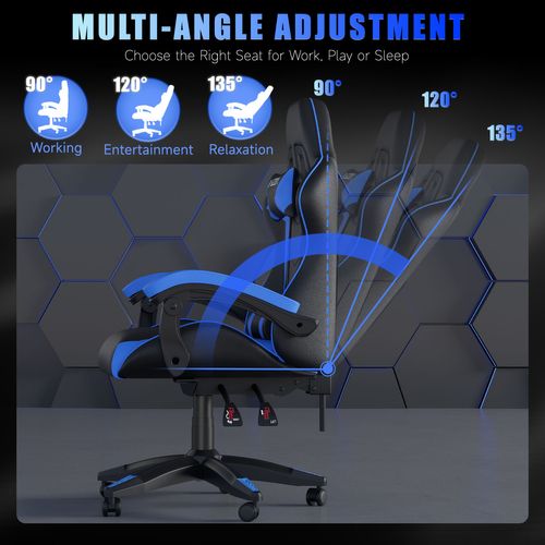 Fauteuil Gaming Ergonomique Réglable Avec Coussin Lombaire Et Appui-tête - Noir Et Bleu