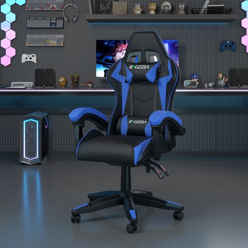 Fauteuil Gaming Ergonomique Réglable Avec Coussin Lombaire Et Appui-tête - Noir Et Bleu