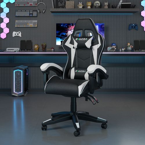 Fauteuil Gaming Ergonomique Réglable Avec Coussin Lombaire Et Appui-tête - Noir Et Blanc