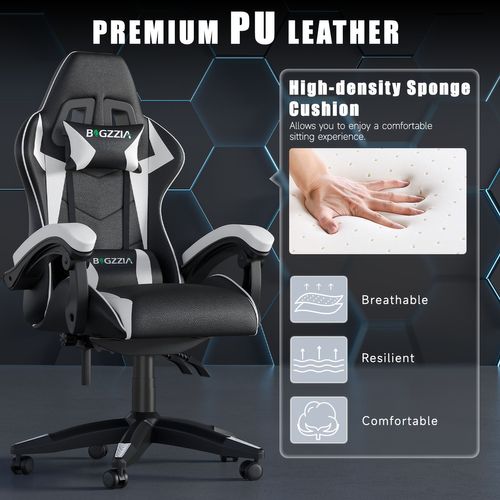 Fauteuil Gaming Ergonomique Réglable Avec Coussin Lombaire Et Appui-tête - Noir Et Blanc