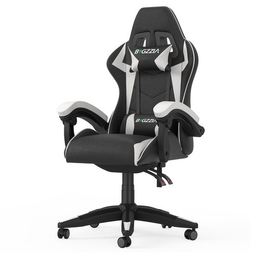 Fauteuil Gaming Ergonomique Réglable Avec Coussin Lombaire Et Appui-tête - Noir Et Blanc