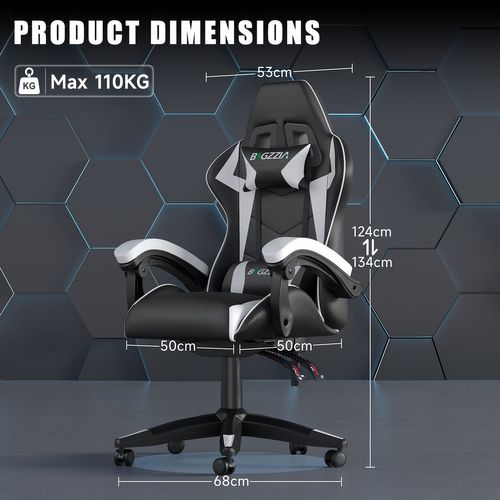 Fauteuil Gaming Ergonomique Réglable Avec Coussin Lombaire Et Appui-tête - Noir Et Blanc