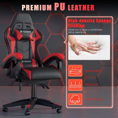 Fauteuil Gaming Ergonomique Réglable Avec Coussin Lombaire Et Appui-tête - Noir Et Rouge